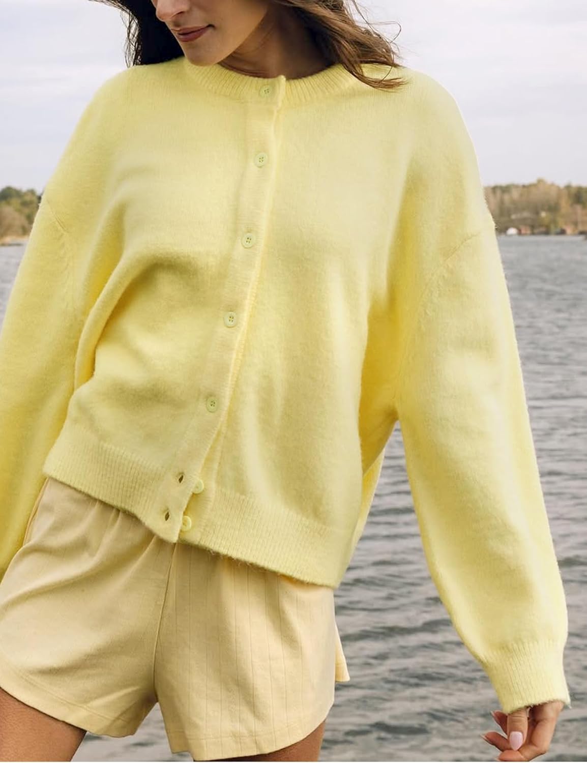 Yimoon Womens Cardigan Sweaters Button Down Chunky Knit Sweater Long Sleeve Soft Fall Winter Cropped Cardigans - Image 2