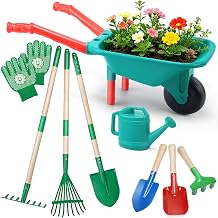 CUTE STONE Kids Gardening Set with Wheelbarrow, Kids Shovel and Rake Set