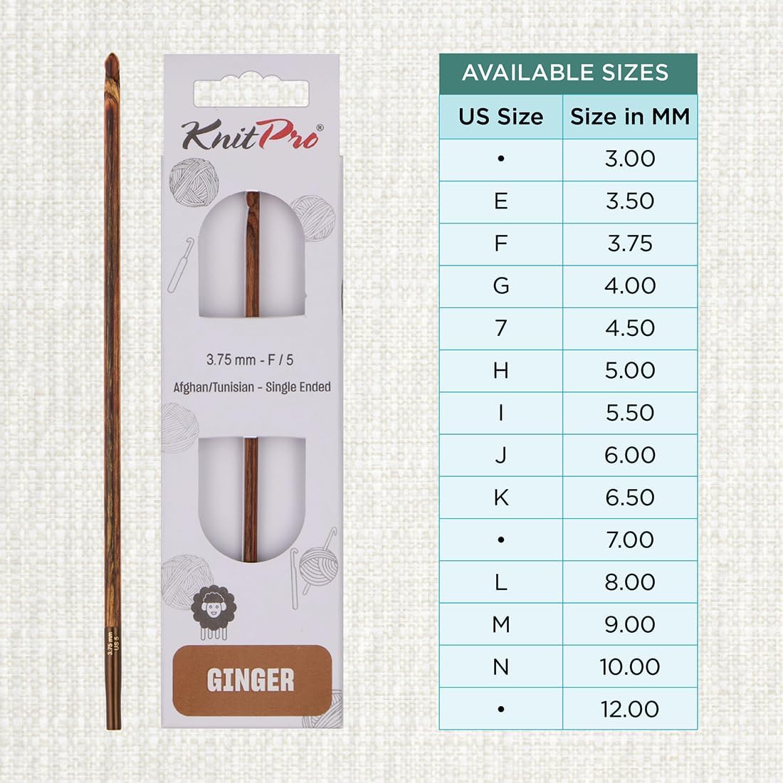 KnitPro Ginger Afghan/Tunisian Crochet Hook | US Size F (3.75mm) image 4