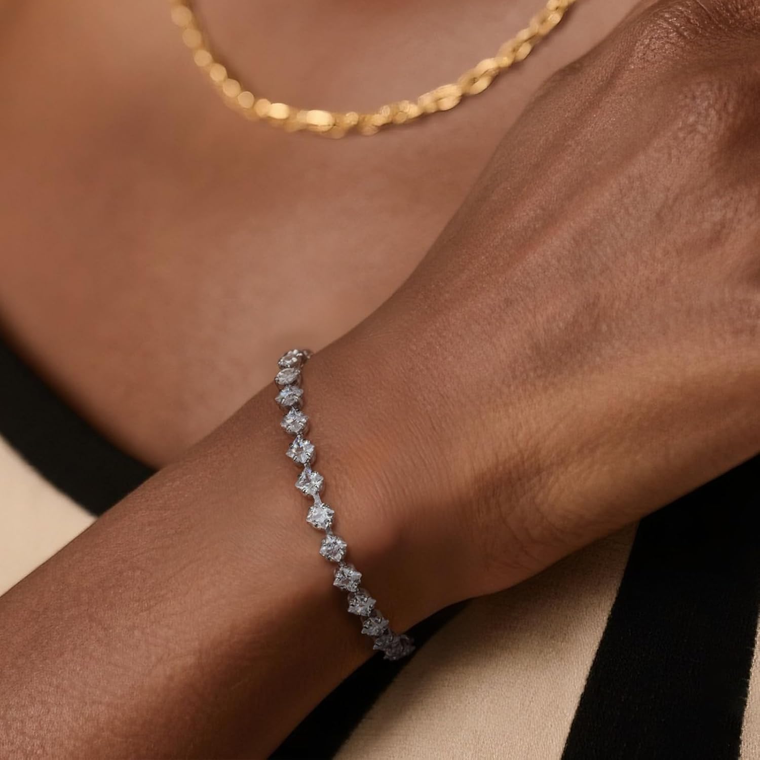 Gorgeous Star Cubic Zirconia Silver Bracelets for Women, Adjustable Trendy & Dainty Tennis Bracelet Fashion Accessories, Sparkling Silver Jewelry Gifts for Women - Image 3