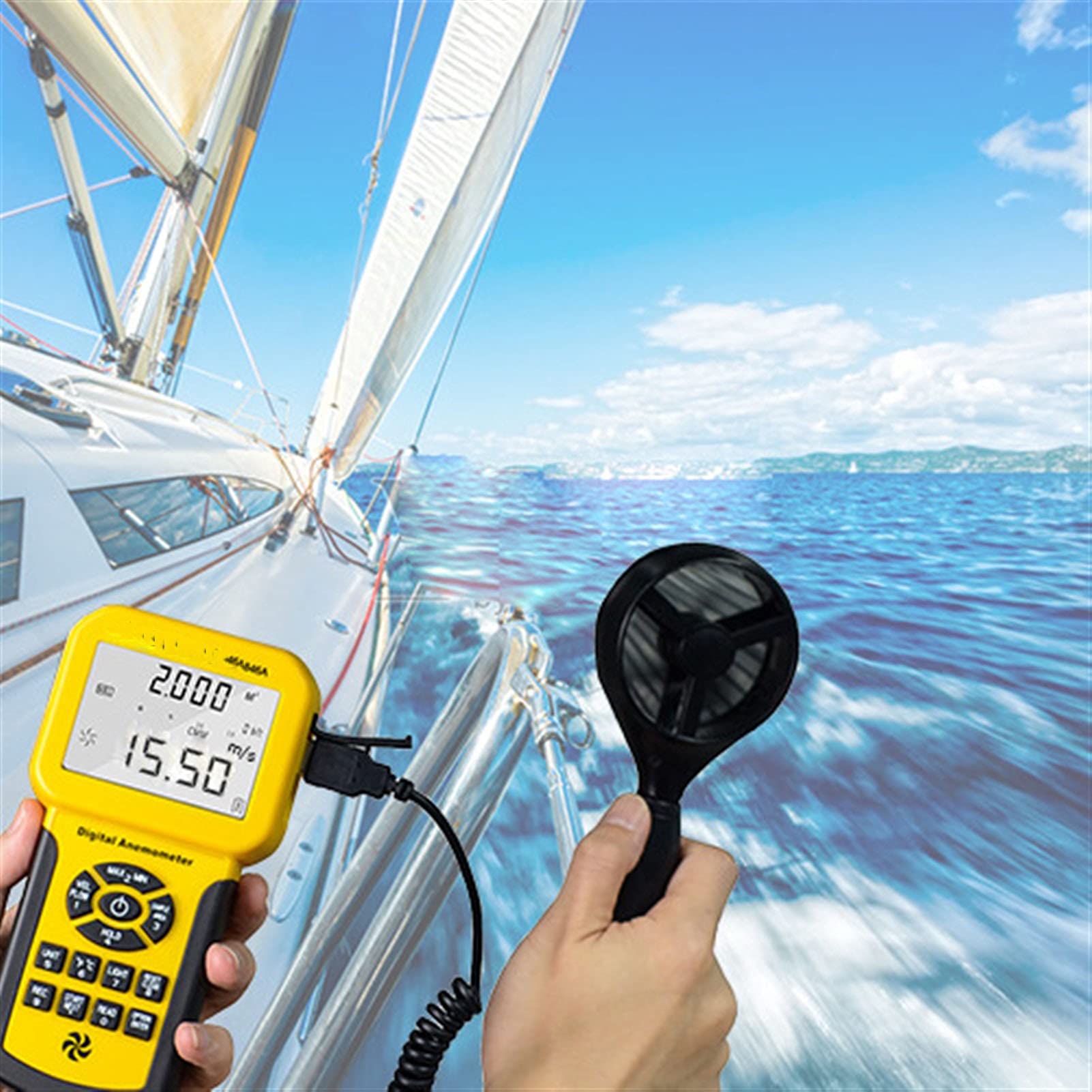 Sensor de velocidad del viento 846A Anemómetro digital Volumen de aire Medida de instrumentos Registro de datos y probador de mano