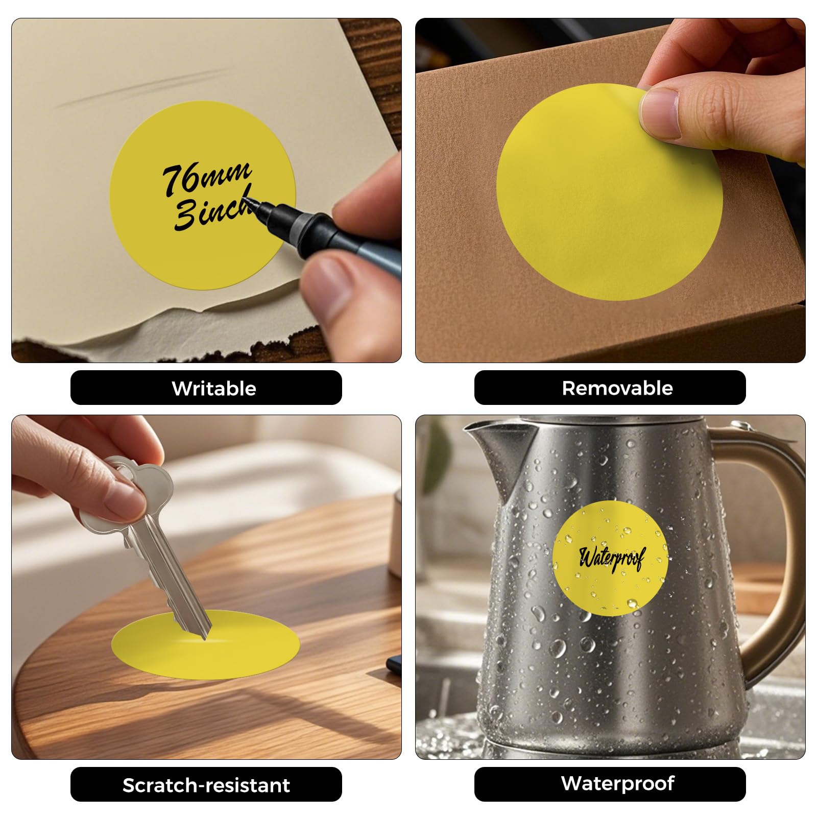FINDAT 500PCS Yellow Round Labels 76mm Colour Coding Circle Stickers Vinyl Removable Waterproof Name Tags for Moving Box Floor Warehouse - Image 3