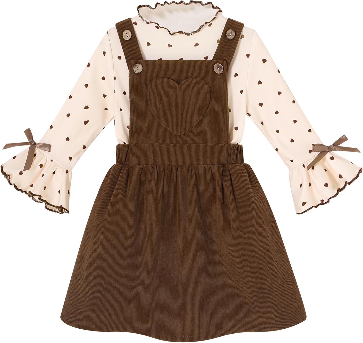 Toddler Baby Girl Fall Overall Dress 3/4 Flare Sleeve Shirt Corduroy Skirt Jumper 2Pcs Autumn Outfit Sets 1-5T