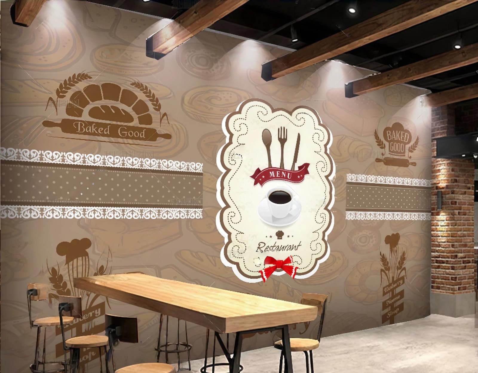 XDOUBAO Wallpaper Hand-Painted Delicious Bread Baking Theme Dessert Shop Afternoon Tea Western Restaurant Background Wall Wallpaper Coffee Shop Mural,3D,300x210cm