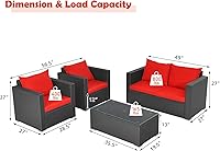 Vista 2 de COSTWAY Juego de muebles de ratán de patio de 4 piezas, sofá acolchado, mesa de centro, color rojo