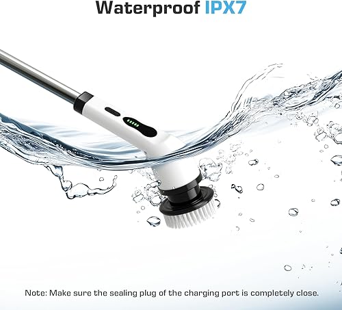 Miniatura 7 de Kingwell Limpiador eléctrico giratorio, limpiador eléctrico inalámbrico para limpieza con 9 cabezales de cepillo, 2 velocidades, 3 asas ajustables,