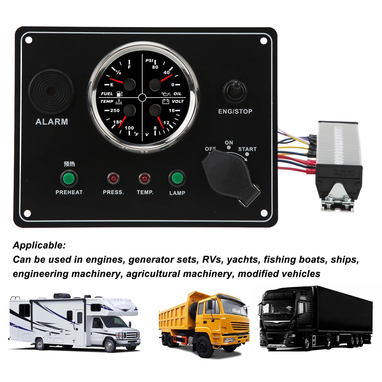 Kombiinstrument Messgerät, 4-in-1-Zeigeranzeige mit Öldruck Ölstand Wassertemperatur und Spannung, Dashboard-Anzeige und Rundinstrument für Fahrzeug Armaturenbrett