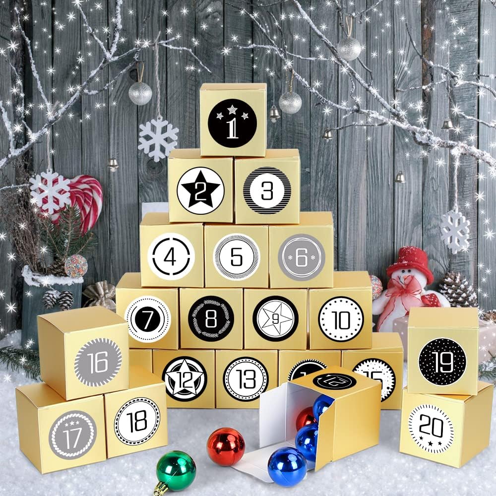 Calendario de Adviento, 24 Calendario Adviento para Rellenar, Cajas Dorada Calendario de Adviento, Calendario Adviento DIY, Calendario Adviento Rituals 2022 con Adhesivos Digitales de Adviento — view 6