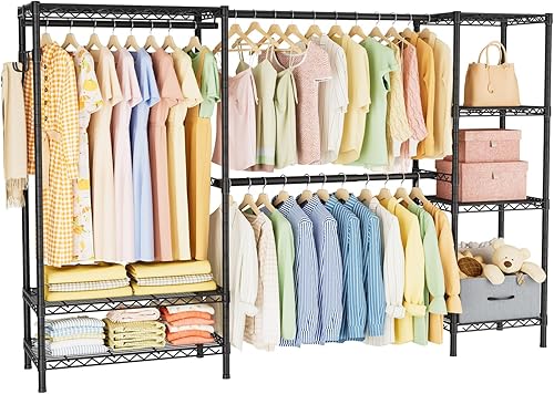 Miniatura 10 de Perchero para ropa Armario: organizador y almacenamiento de ropa con estantes, resistente para colgar ropa, portátil, ajustable, negro, 15.8