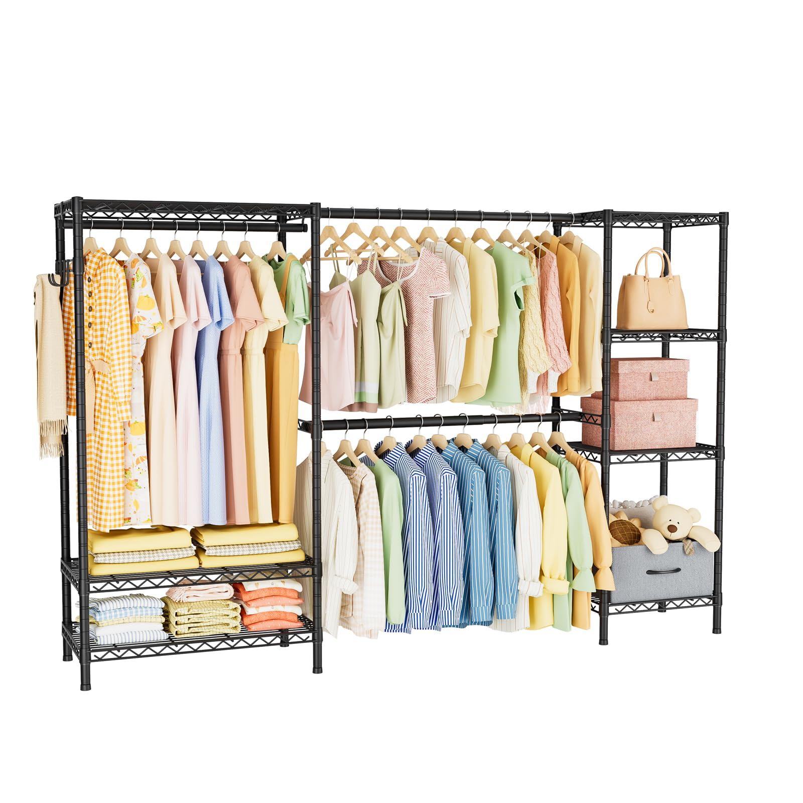 Coat Rack Clothes Wardrobe Closet Organizer and Storage Clothing Garment Rack with Shelves Heavy Duty for Hanging Clothes
