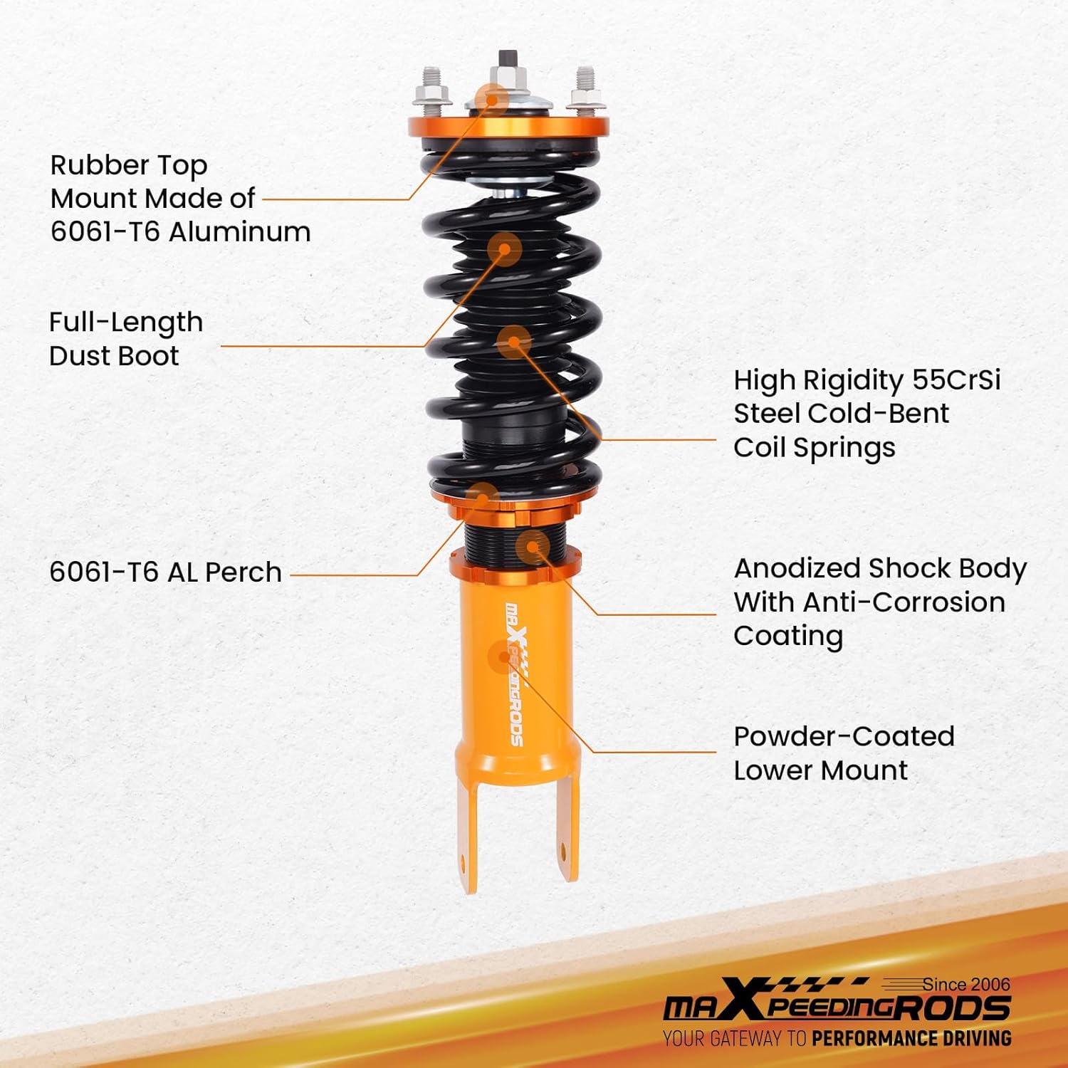 maXpeedingrods Coilovers for Honda Civic 1988-2000, for Honda CR-X 1988-1991, for Acura Integra 1990-2001, Height Adjustable Coilovers Suspension Kit, Preset Damping Lowering Kit Gold