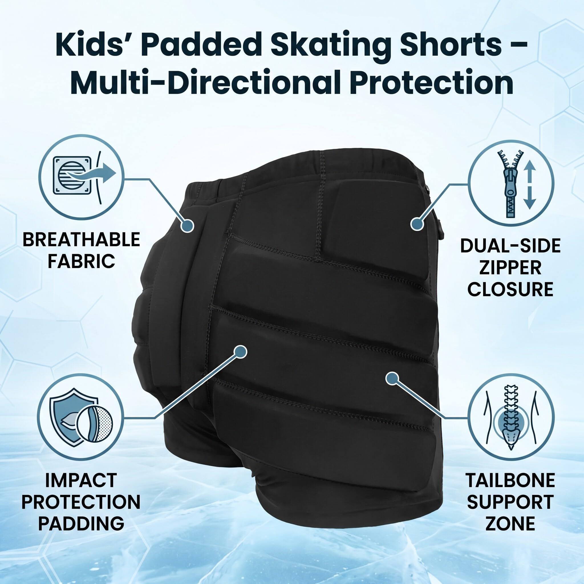 RiToEasysports Pantalones cortos acolchados para patinaje con doble cremallera, diseño de patinaje en negro