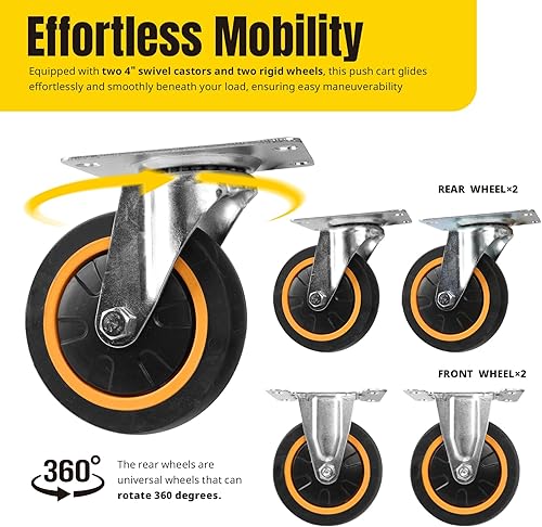 Miniatura 3 de MaxWorks 80876 - Carretilla de empuje con plataforma plegable de 330 libras de capacidad. Peso 149.69 kg. Negro y amarillo. 28.75" x 18.75" x 33"