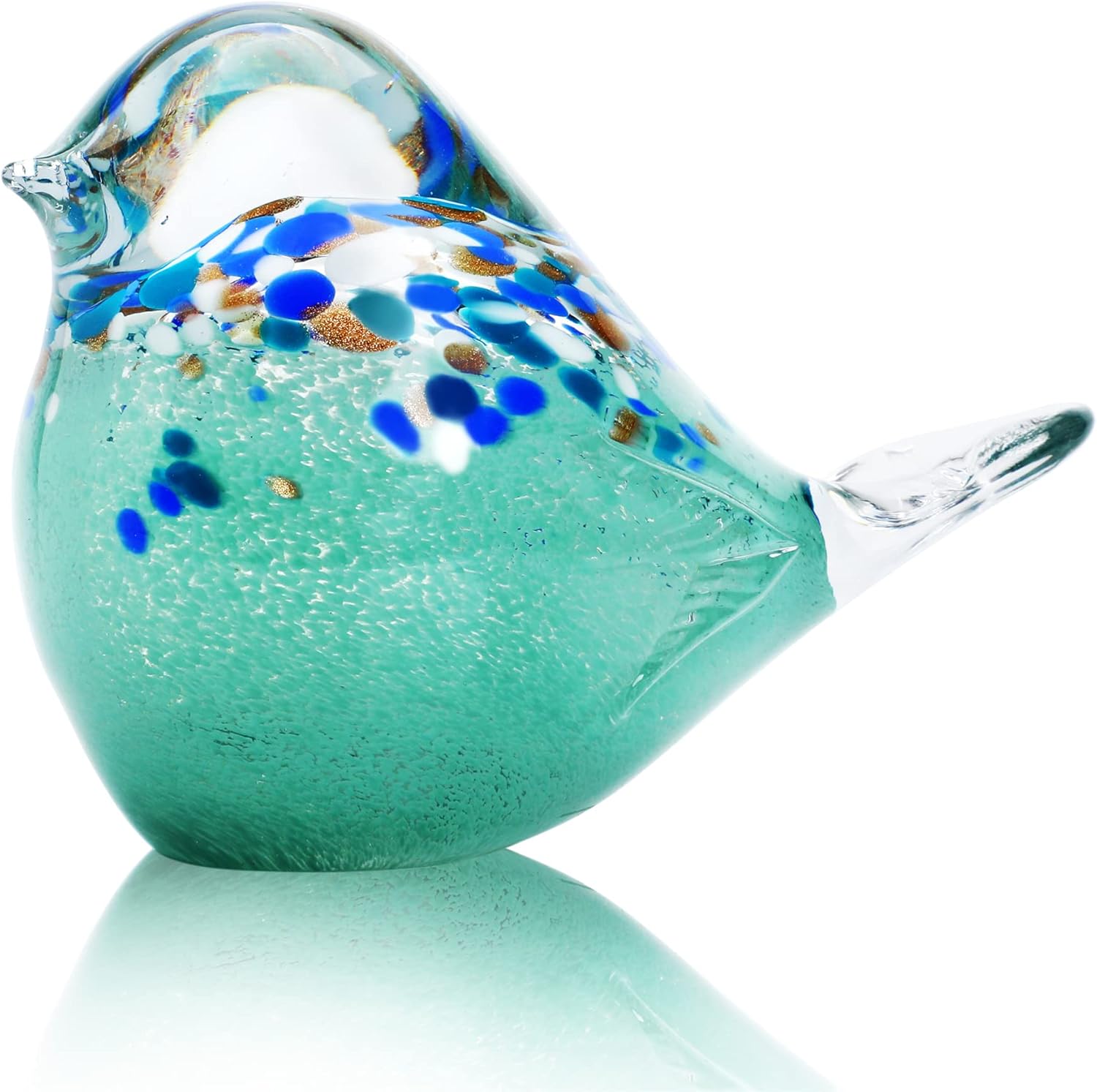 QFkris 7" Handmade Blown Glass Bird Figurine - Unique Multicolor Paperweight Sculpture, Collectible Home Decor for Bird Lovers