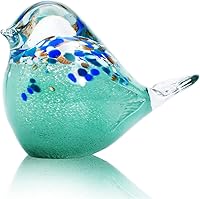 QFkris 7" Handmade Blown Glass Bird Figurine - Unique Multicolor Paperweight Sculpture, Collectible Home Decor for Bird Lovers