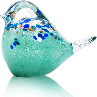 QFkris 7" Handmade Blown Glass Bird Figurine - Unique Multicolor Paperweight Sculpture, Collectible Home Decor for Bird Lovers