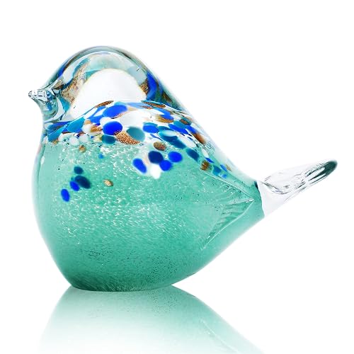 QFkris 7" Big Handmade Glass Bird Figurines Blown Glass Bird