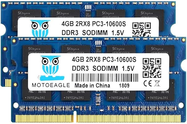 DDR3 1333 SODIMM 8Go (2x4Go) PC3 10600S RAM, DDR3 1333MHz 4GB 2Rx8 PC3 10600S 204-Pin CL9 1.5V d'ordinateur Portable Mémoire - 1