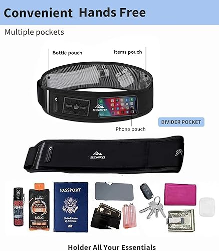 Miniatura 4 de SENIKO Cinturón de hidratación con botellas, riñonera para botella de agua, bolsa de cintura con cremallera que se adapta a la mayoría de los