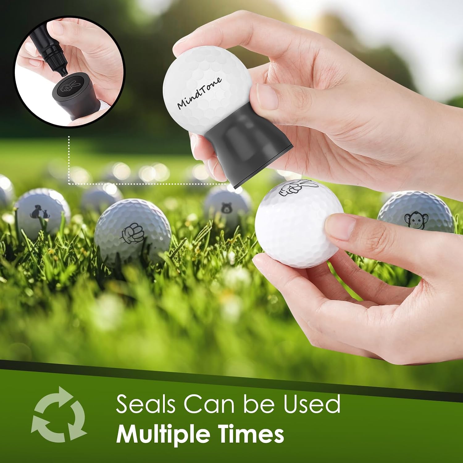 Golf Ball Stamper with Refillable Permanent Ink - Golf Ball Stamp Marker to Identify Golf Balls - Golfing Accessories Reusable Golf Ball Marking Tool Great Gifts for Men and Women Golfers image 3