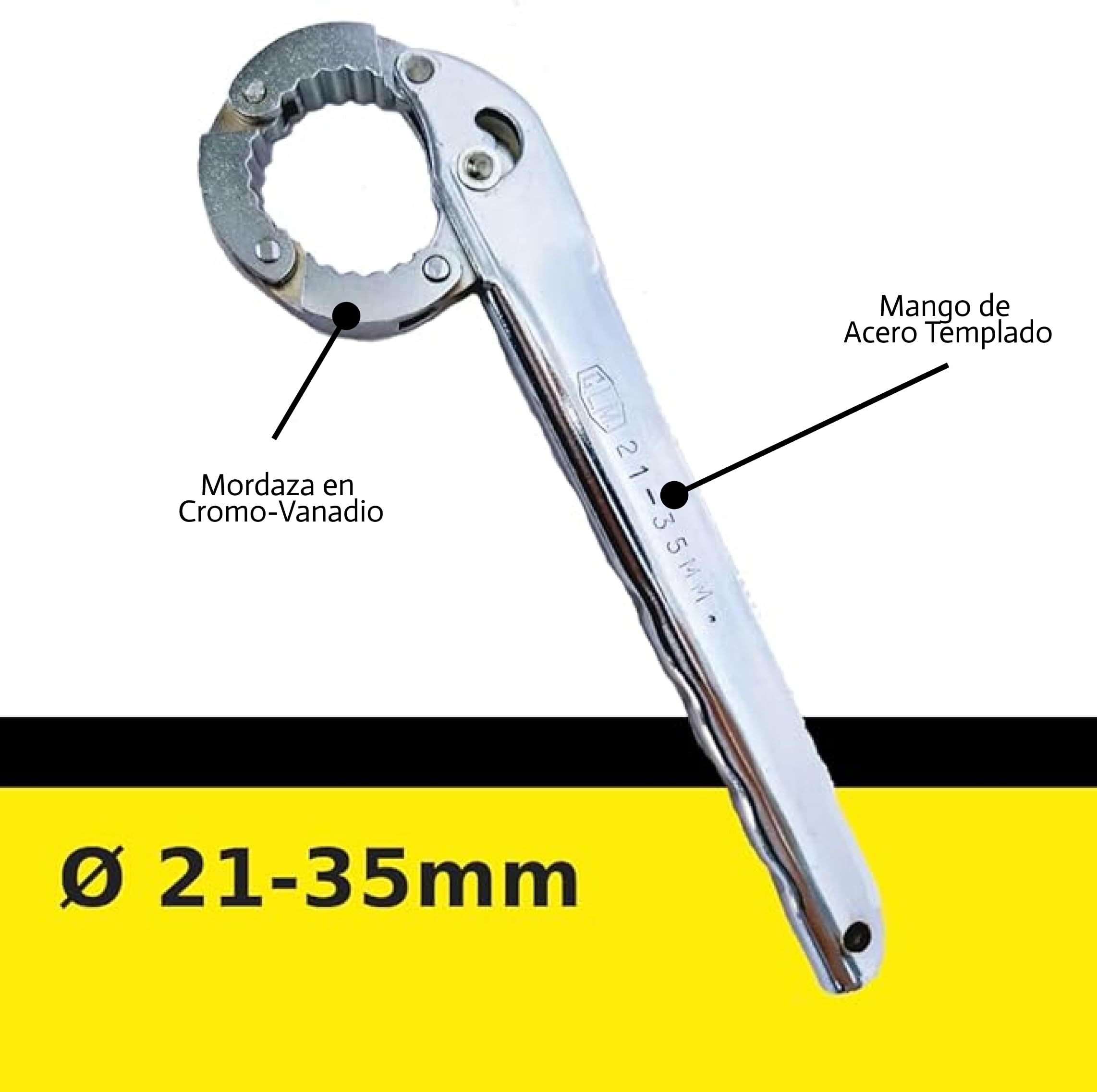 CLM Chiave regolabile esagonale (21-35mm) strumento di torsione di precisione multiuso per riparazioni meccaniche e domestiche. Ganasce in Cromo-Vanadio. Prodotto in Spagna.