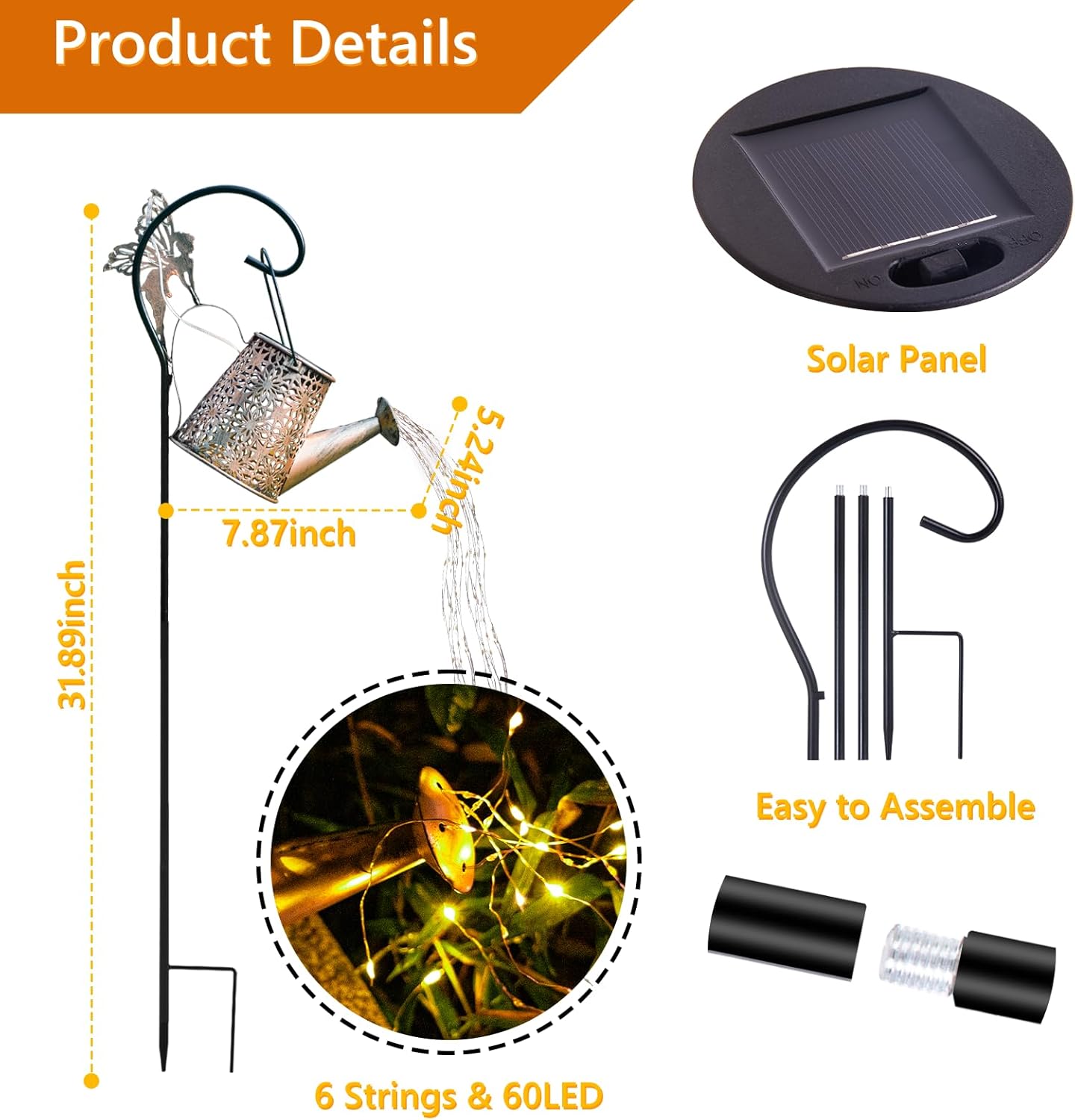 Solar Watering Can Light, Solar Outdoor Decorative,Garden Decor Lights for Yard, IP65 Waterproof Hanging Lantern Landscape Lights, Garden Gifts for Mom, Grandma Women Birthday - Image 3