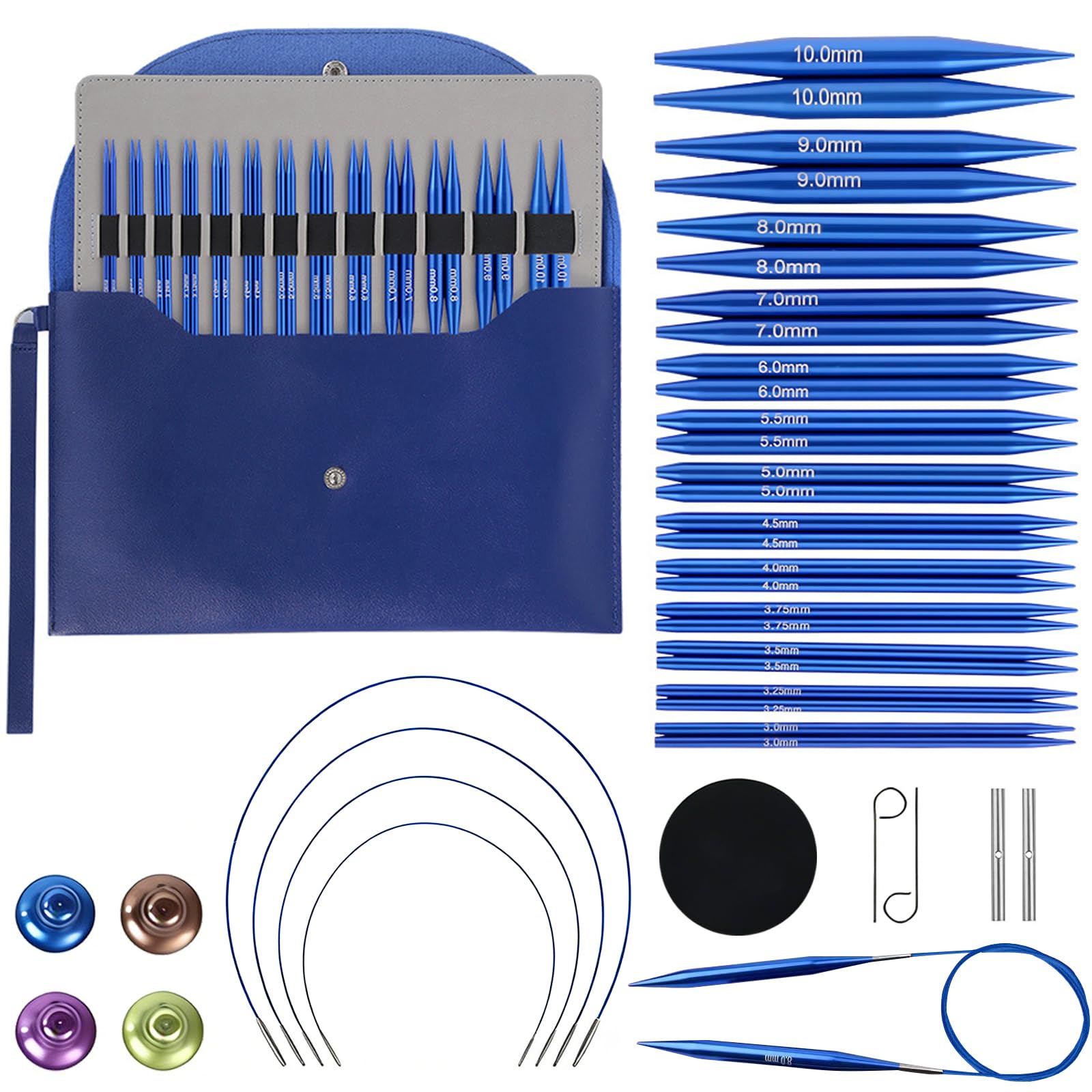 Knitting Needles Set Interchangeable Aluminum Circular Knitting Needles Set 13 Pairs of 4 Inch Premium Aluminum Needles & Accessories Blue