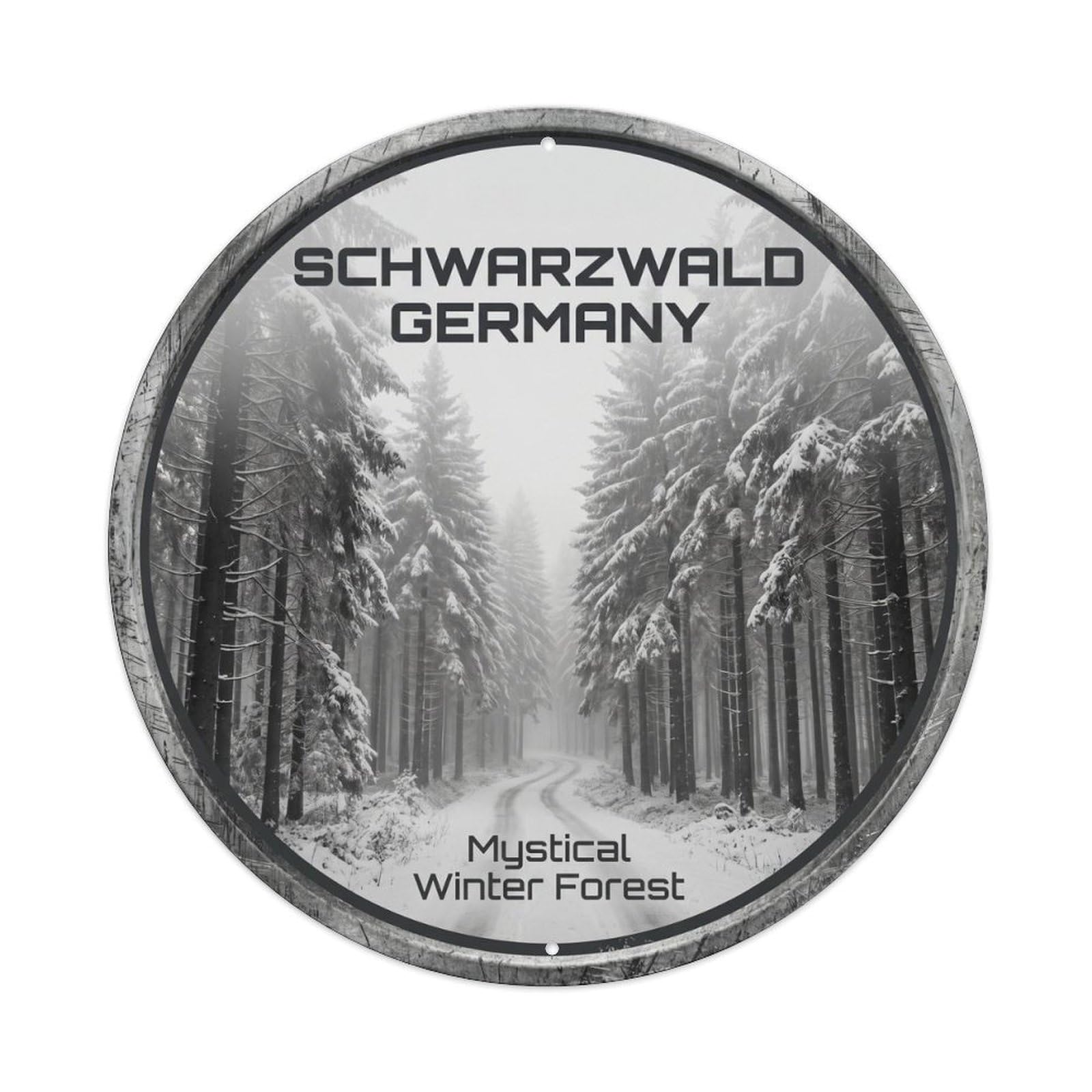 Vintage Travel Schwarzwald Germany Forest Metal Tin Sign Plaque Wall Decor for Cafe, Club, Garden Round Metal Poster 8x8Inch