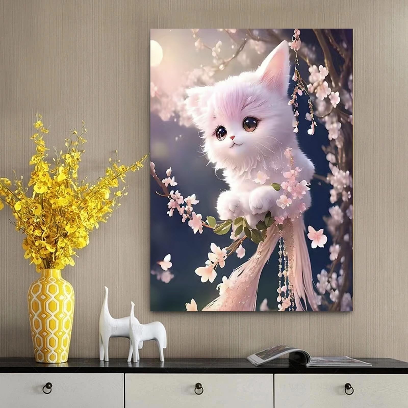 DIY 5D Diamant Malen Kit – Bunte Katze, Komplett Mit Strasssteinen, Leinwand 30x50 Cm