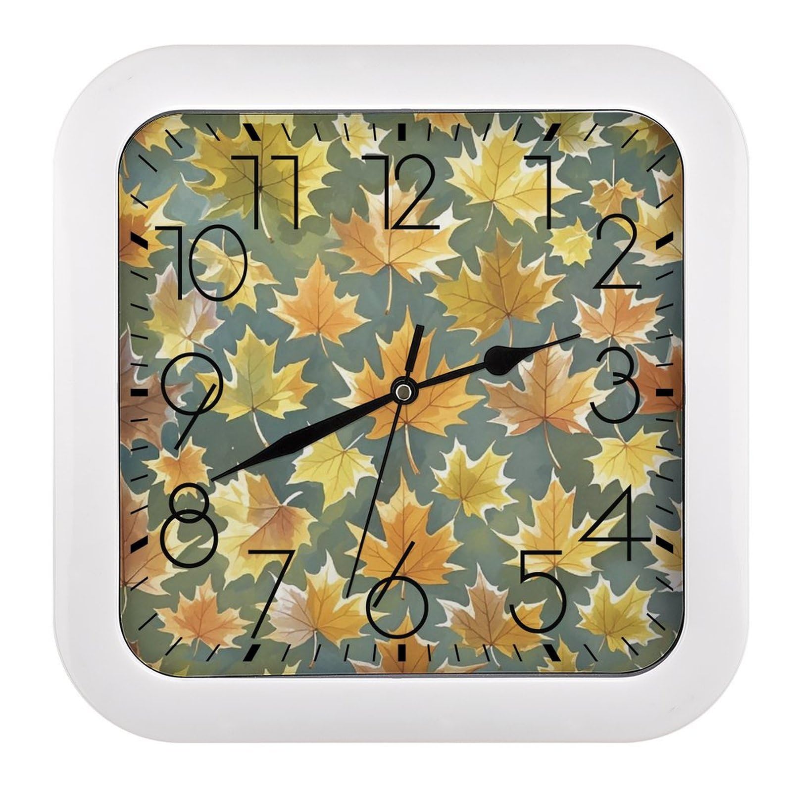 LZQPOEAS Maple Leaf Pattern Wall Clock Fashionable Versatile Silent Wall Clock Simple Elegant Non Ticking Analog Clocks Easy to Install Square Modern Clocks for Home Decoration