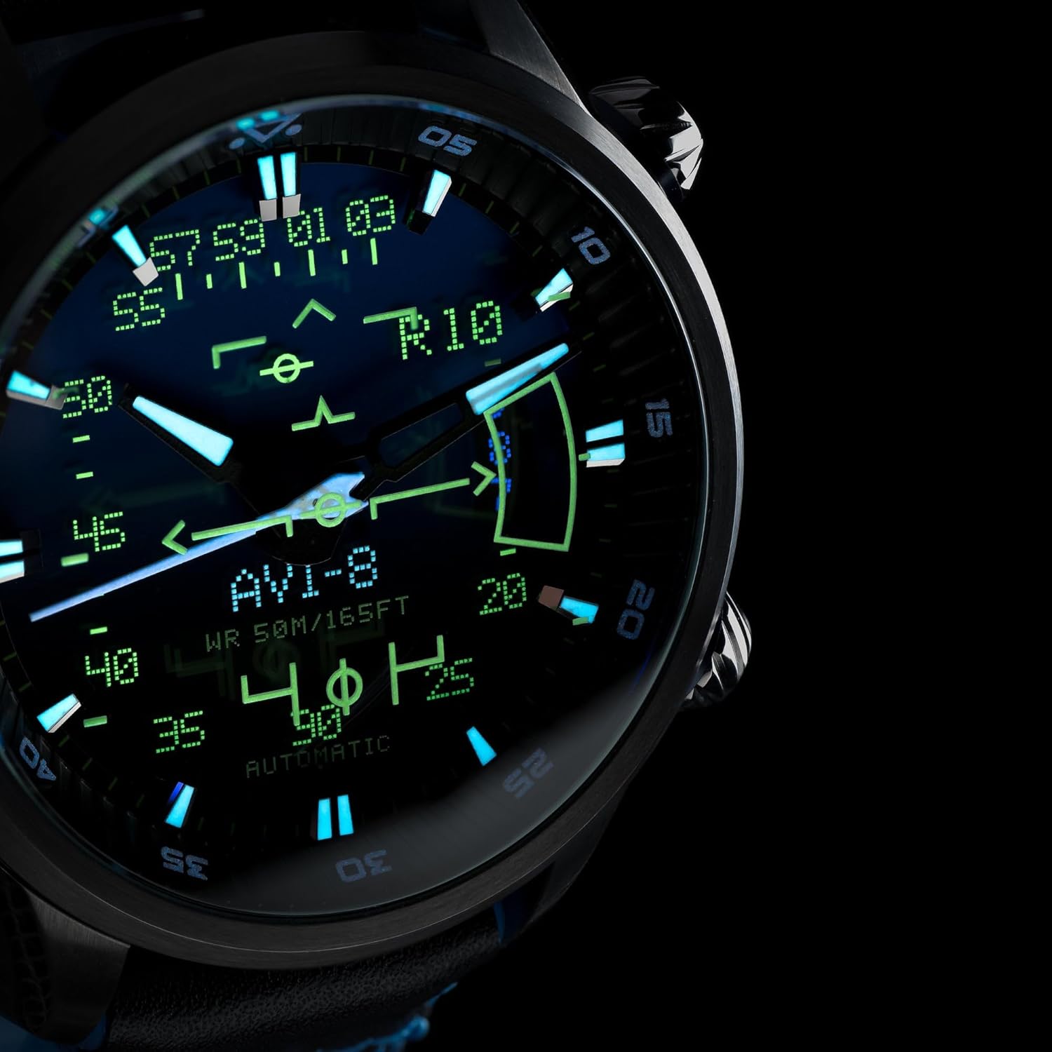AVI-8 Men's 44mm Hawker Harrier HUD Automatic Watch with Rubber/Leather Strap AV-4117