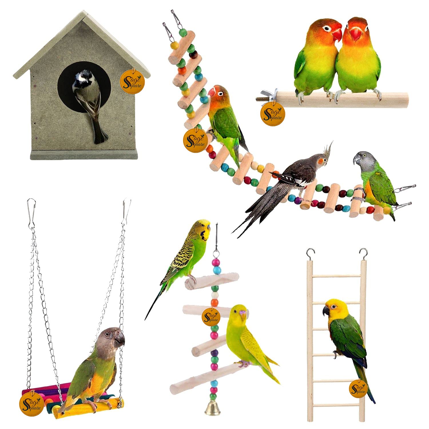 See full amazon price history chart for Sage Square Wooden Bird Toys Combo | Ladder, Bird House, Perch, Swing, Hanging Cage Accessory | for Budgie, Parrot, Cockatiel, Parakeet, Conure, Macaw etc Sage Square Wooden Bird Toys Combo | Ladder, Bird House, Perch, Swing, Hanging Cage Accessory | for Budgie, Parrot, Cockatiel, Parakeet, Conure, Macaw etc (B092PWF6M8) Amazon Price History, Amazon Price Tracker