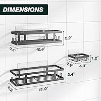 Vista 2 de Adhesive Shower Caddy,Shower Shelves with Soap Holder and 12 Hooks,Rustproof No Drilling Bathroom Organizer and Storage,Black,3 Pack Negro