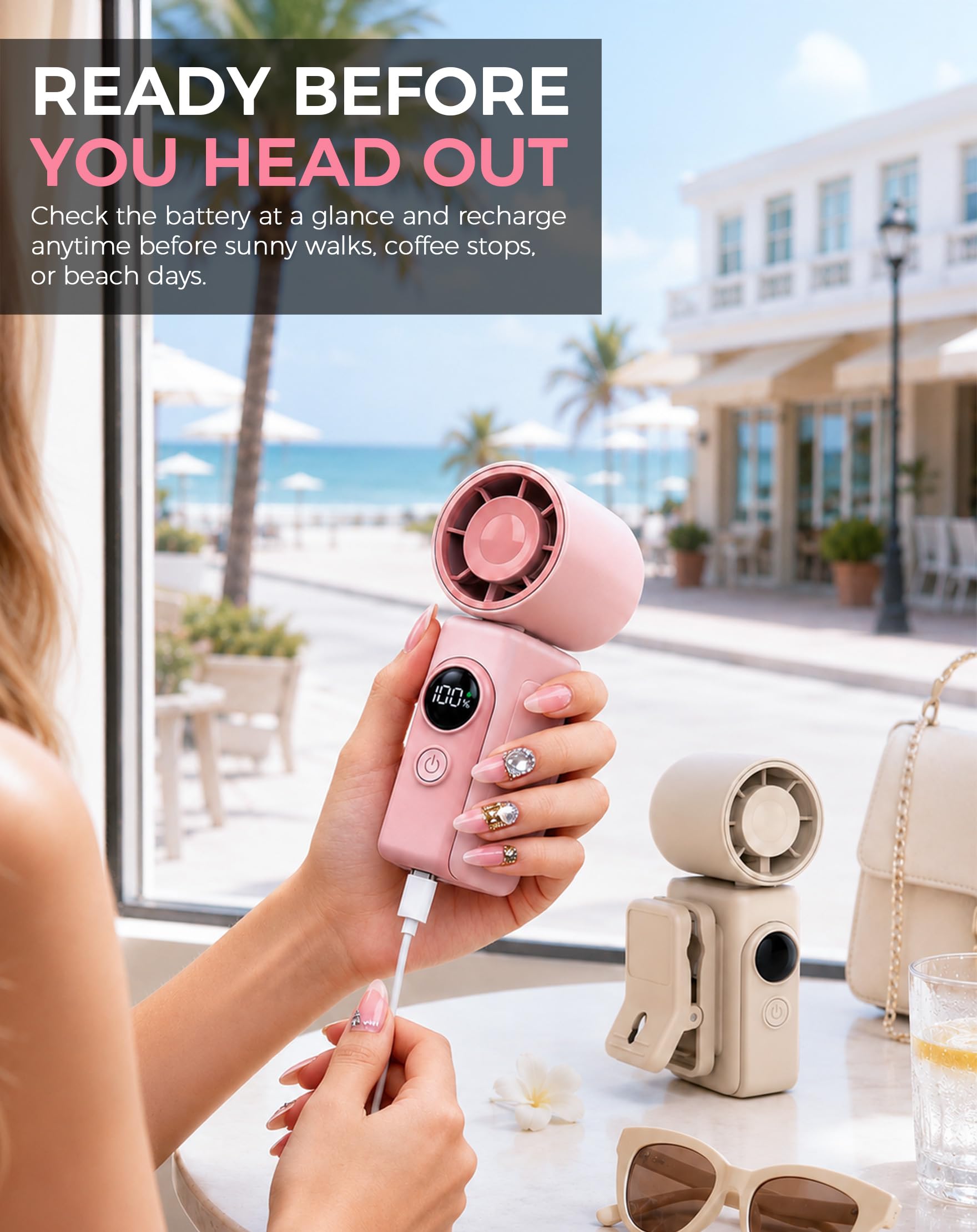 Hotsales Ventola portatile a clip, confezione da 2, 13500 giri/min, mini ventilatore portatile ricaricabile ad alta velocità, display a LED, clip rimovibile girevole a 360°, ventilatore per passeggino