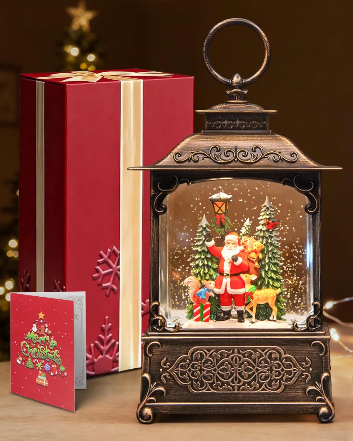 Christmas Snow Globes Light up Snowglobes Christmas Lantern with 8 Songs, 10.43" Christmas Snow Globes for kids adults, 6H Timer & Dual Power, Lighted Christmas Decorations Indoor, Gifts for Women Men - Image 7