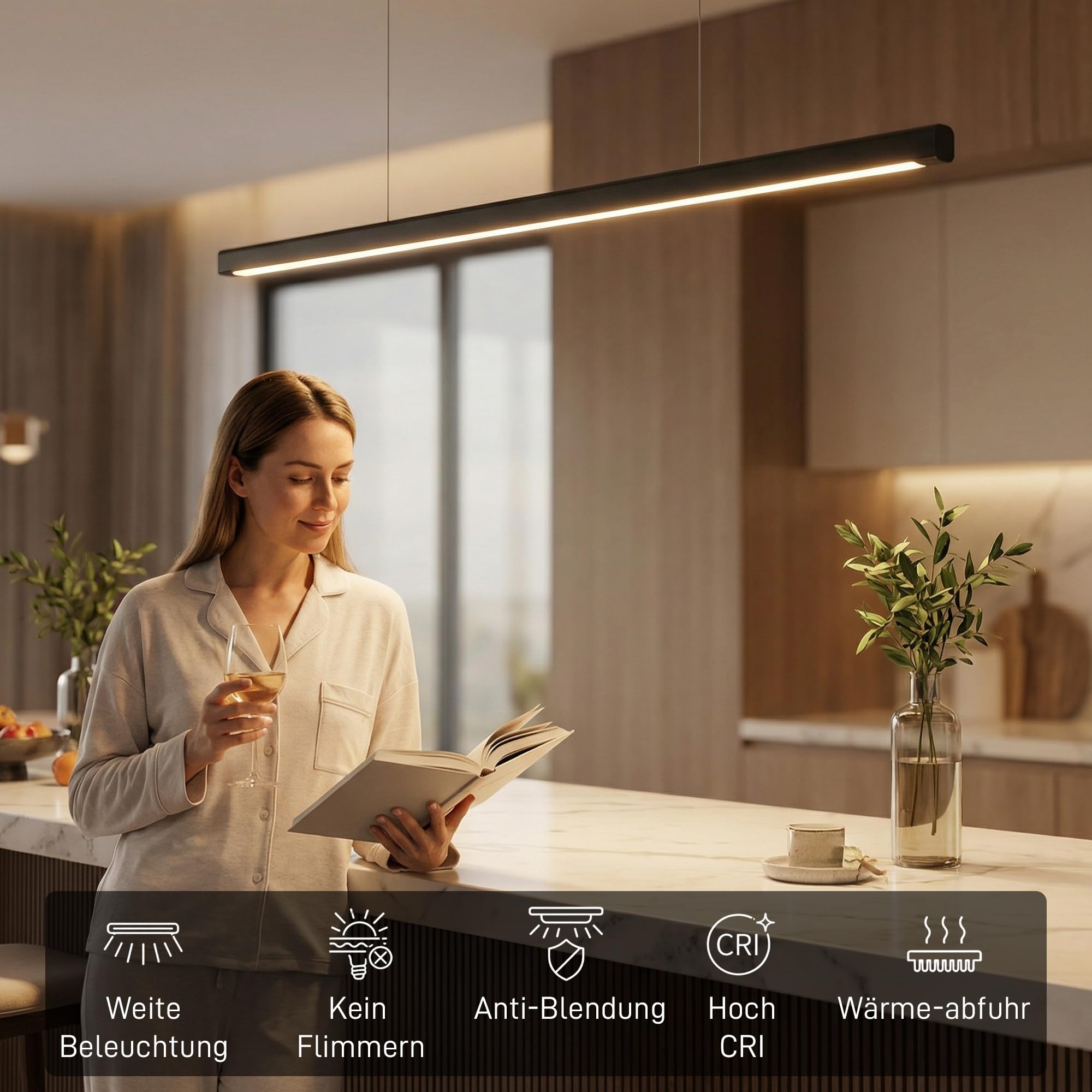 HOMCOM LED Pendelleuchte 114 cm dimmbar höhenverstellbar Hängeleuchte mit Fernbedienung, Memory-Funktion, Nachtmodus Pendellampe Linear design Wohnzimmerlampe Hängend für Esstisch Esszimmer