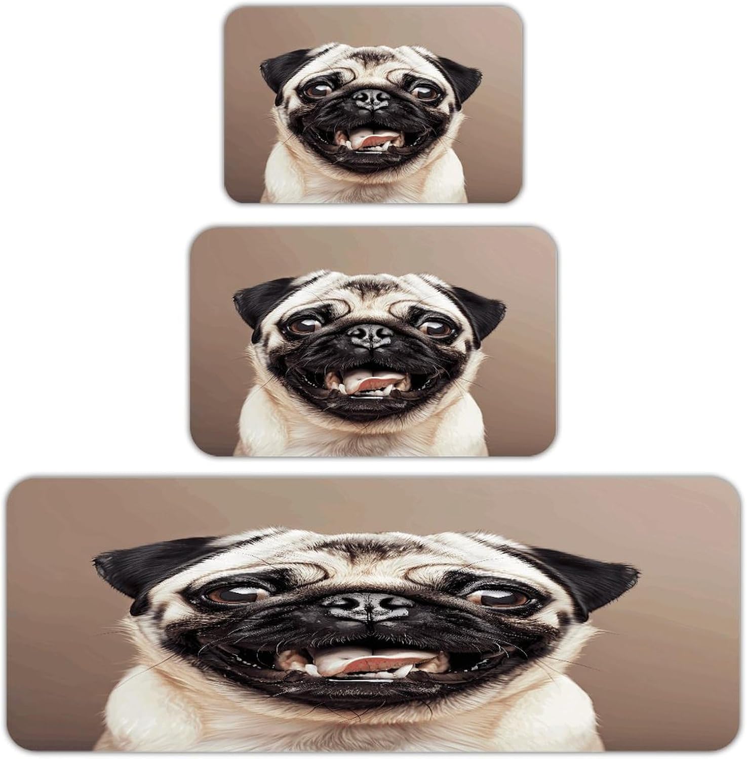 Funny Happy Pug Dog Kitchen Rugs Sets of 3 Washable Non Slip Kitchen Rug Water Resistant Carpet Piece Anti Fatigue Kitchen Mats Soft Comfort Standing Mat Modern Area Rug