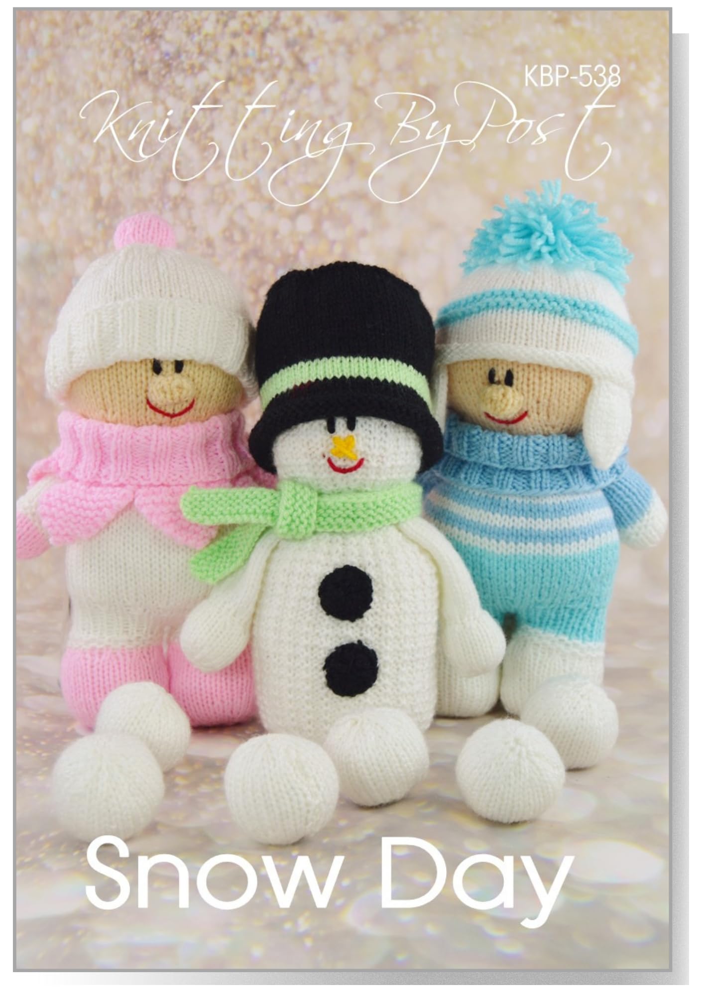 Knitting by Post Knitting Pattern Booklet for Snow Day. A Boy, Girl and Snowman Christmas Dolls Soft Toy A5 Booklet