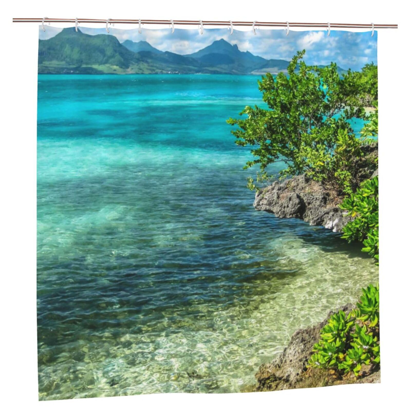 Oudrspo Polyester Fabric Shower Curtain - 70x70 Inch with Metal Grommets, Artistic Privacy Design, The Tropical Waters Around