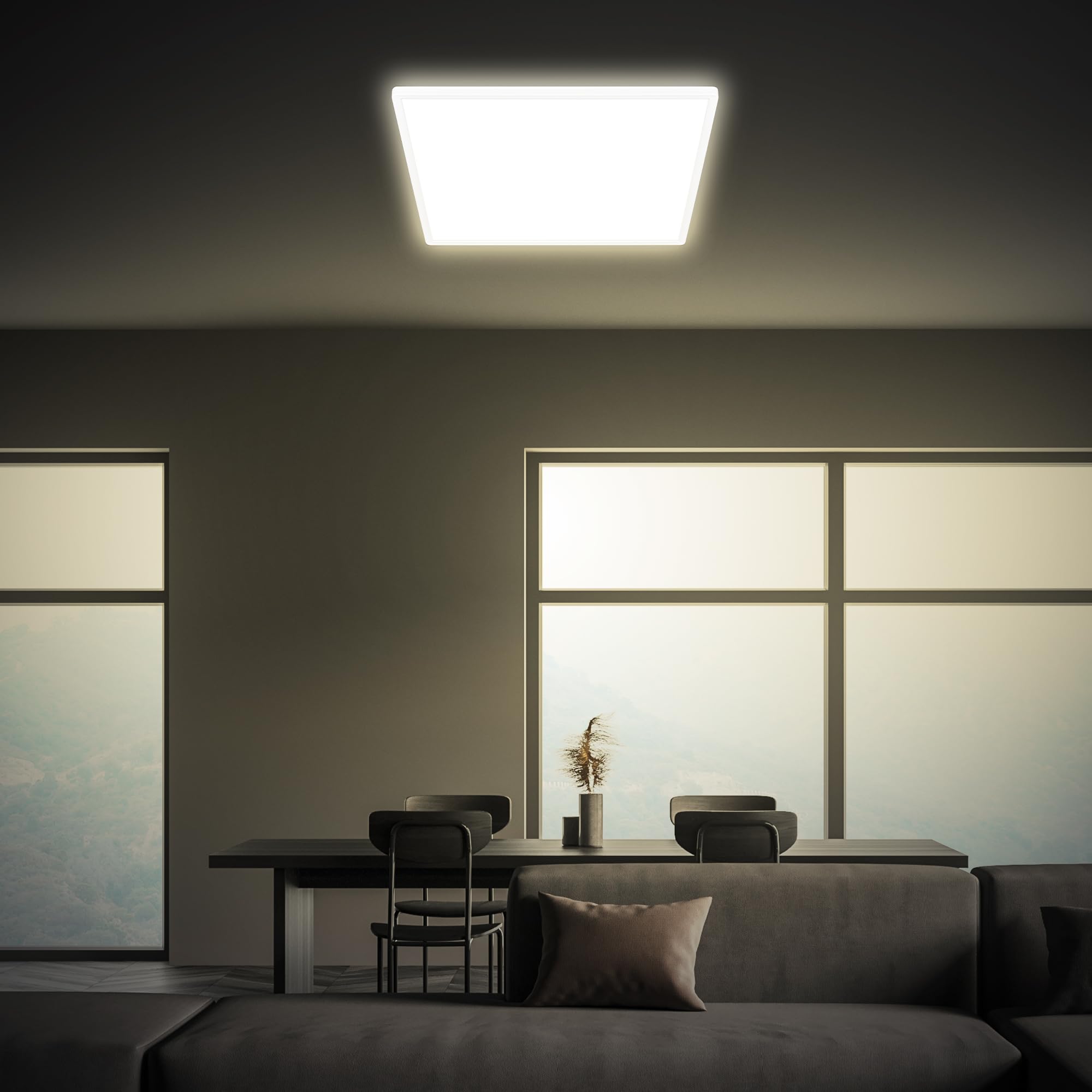 BRILONER - LED Deckenlampe mit indirektem Licht, 3 cm flach, neutralweißes Licht, Lampe, Deckenleuchte, Wohnzimmerlampe, LED Panel, Küchenlampe, Deckenbeleuchtung, 56x56x3 cm, Weiß