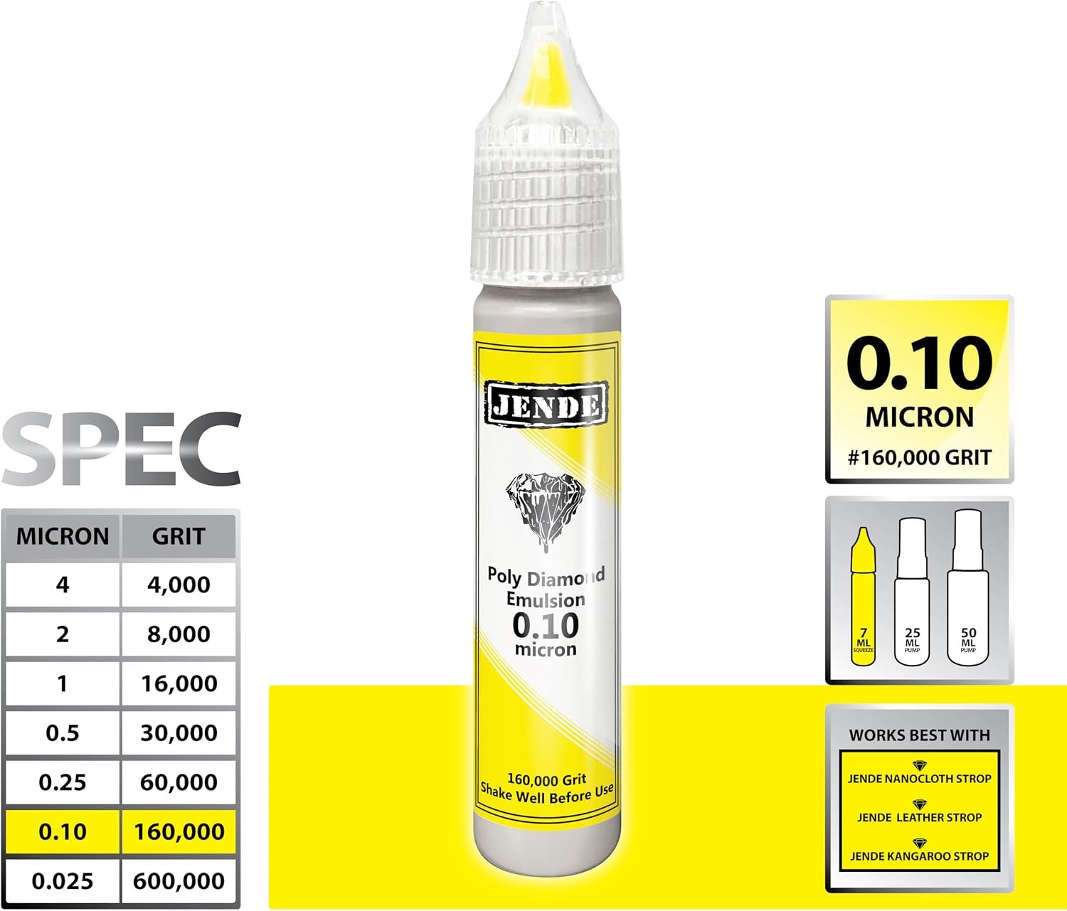 Jende 0.10 Micron Poly Diamond Emulsion 7ml – Diamond Stropping Compound for Knives, Straight Razors, Leather & Nanocloth Strops