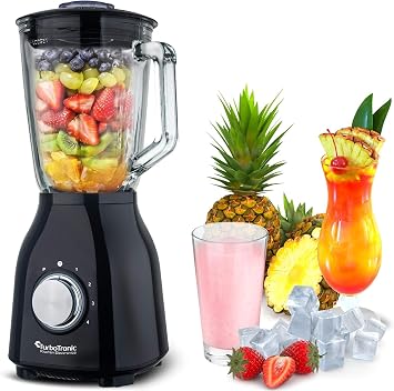 1400 Watt Blender with Glass Container 1.5 Litres BPA-Free 6 Stainless Steel Blades Smoothie Maker Blender Ice Crusher Black