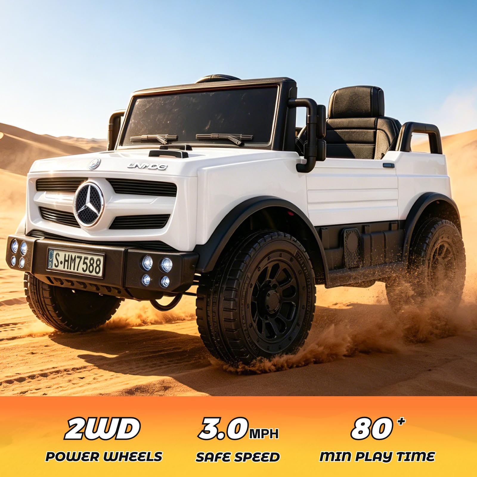 TCARAIWEN Macchina Elettrica per Bambini Mercedes-Benz Unimog Licenza, 12V Auto Elettrica Bambini 3-6 Anni, Veicolo con Telecomando, Cintura a 3 Punti, Bluetooth, 5 km/h (Bianco)