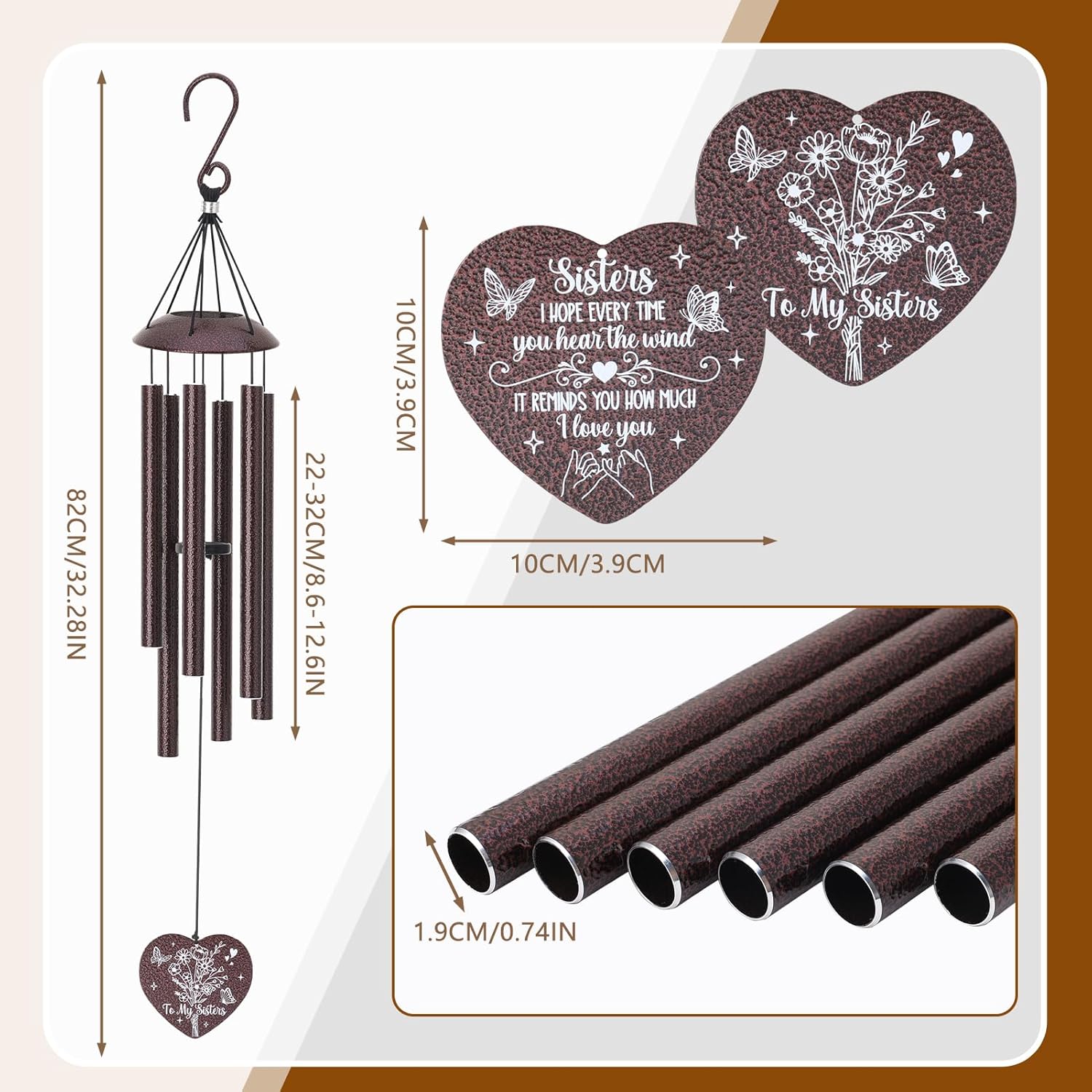 Sister Gifts from Sister,32" Bronze Sister Birthday Wind Chimes Bestie Gift from Mom Women Windchime for Bestie Sisters-in-Law Mother's Day Graduation Christmas Garden Decoration - Image 4