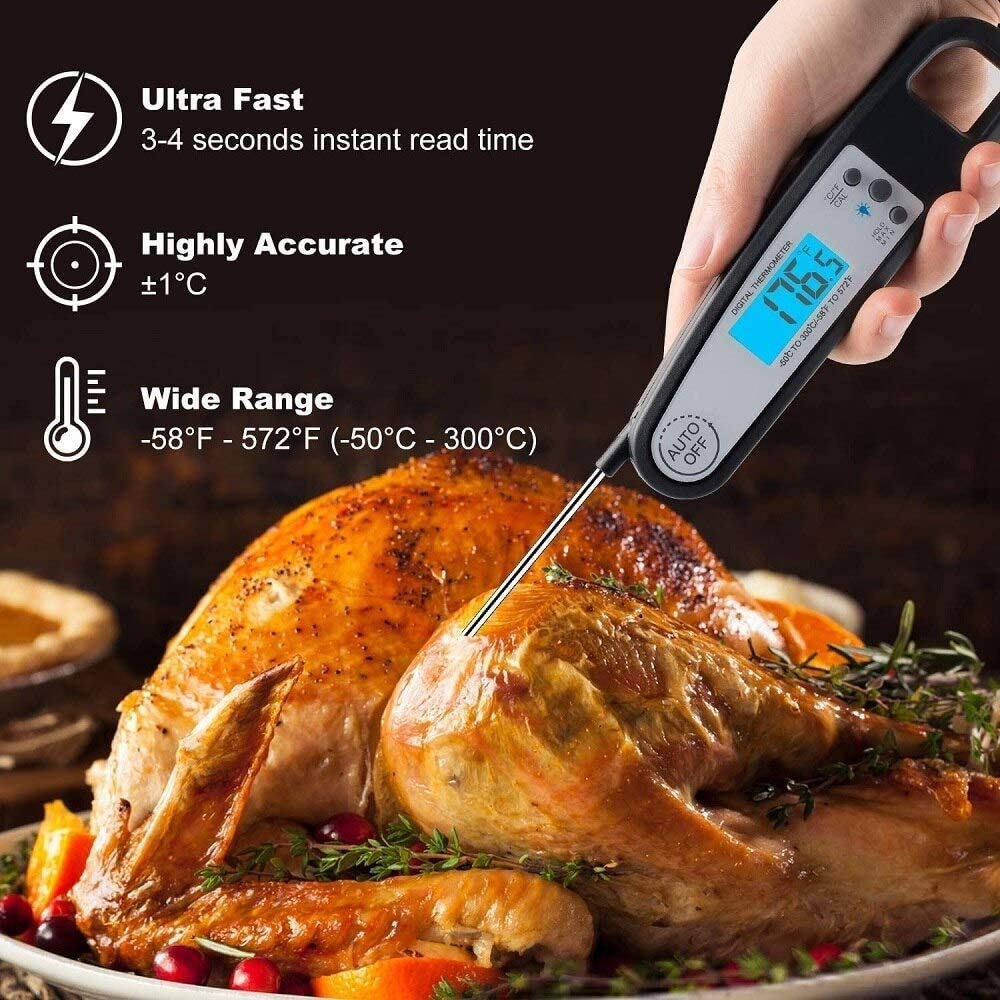 Termómetro Digital instantáneo para Alimentos de Carne: Barbacoa o Parrilla, con sonda, Lectura rápida e Inteligente para cocinar Carne roja, Dulces, té, asado al Horno para la Cocina