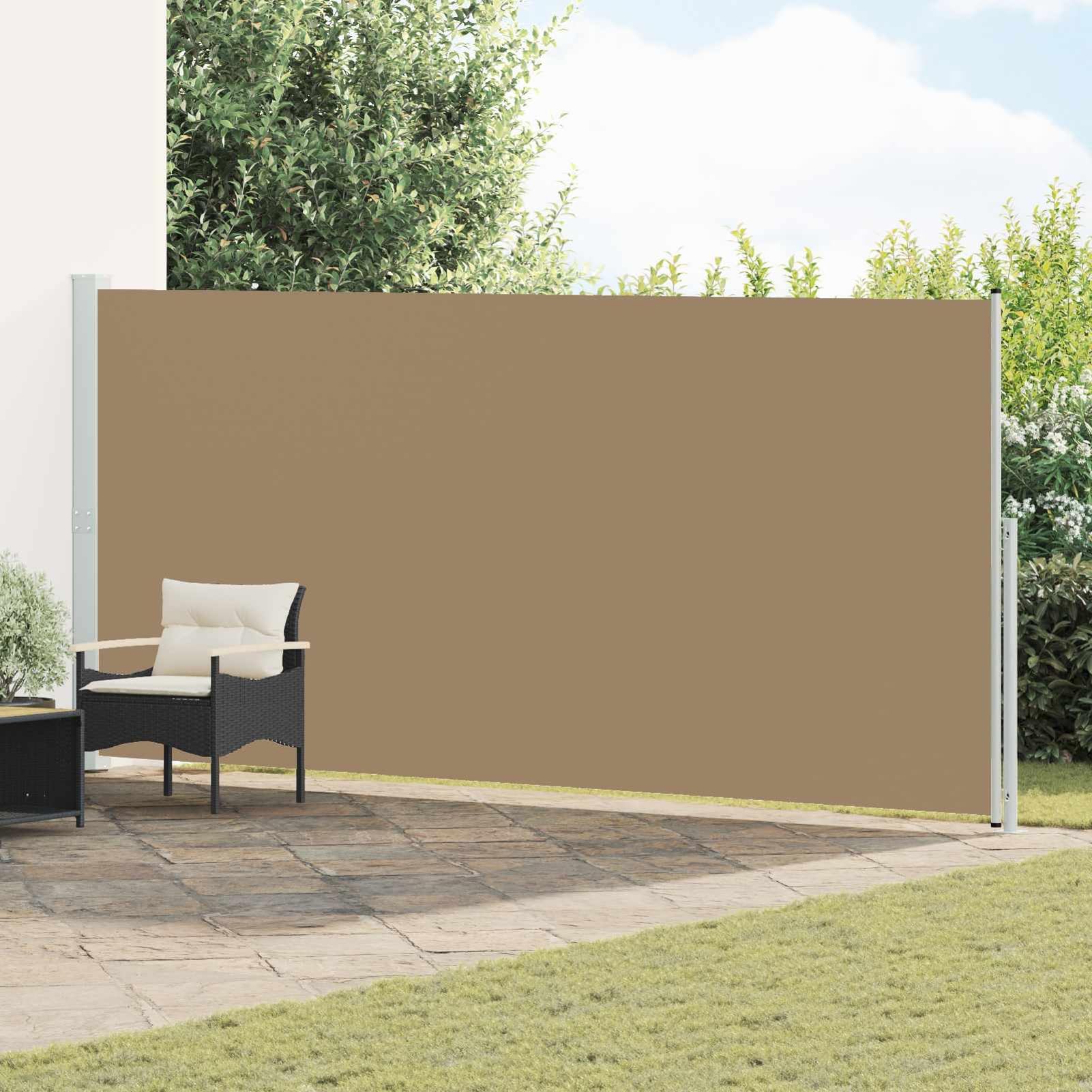 Markiza boczna w kolorze taupe, 600 x 200 cm, poliester, stal, zwijana | Odporna na promieniowanie UV, wodoodporna, automatycznie zwijana, w zestawie zestaw montażowy