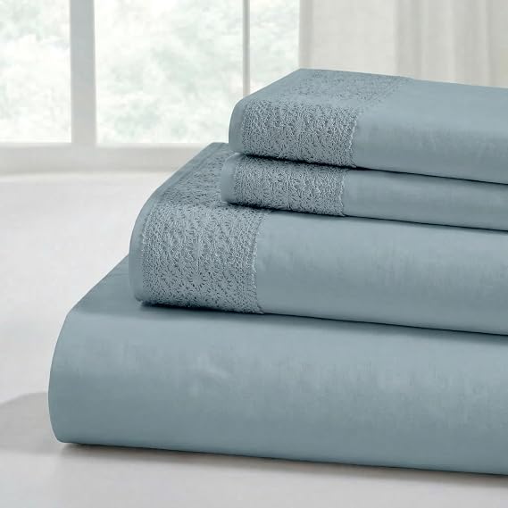 Modern Threads 4 Piece Microfiber Sheet Set Soft Cooling Bed Sheets with Crochet Lace Deep Pocket, Wrinkle Free, Breathable, Hotel Luxury Bedding, Slate Teal, California King