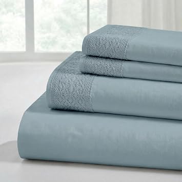 Modern Threads 4 Piece Microfiber Sheet Set Soft Cooling Bed Sheets with Crochet Lace Deep Pocket, Wrinkle Free, Breathable, Hotel Luxury Bedding, Slate Teal, King