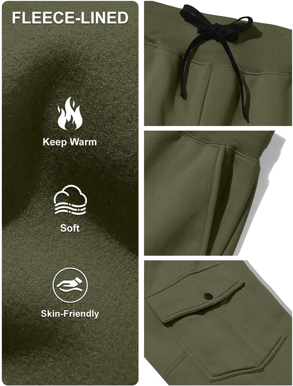 Men's Casual Cargo Sweatpants Fleece Lined Workout Joggers Athletic Drawstring Pants with Multi Pockets - Image 6