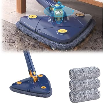 2025 Upgrade Triangle 360 Rotatable Adjustable Cleaning Mop with Automatic Water Squeezing Function, Rotable Cleaning Mop for Walls Blue